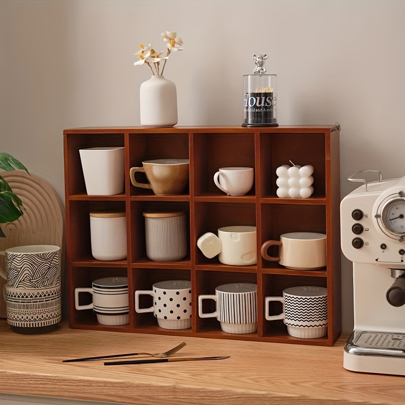 1pc wooden 12 compartment wall mounted mug rack multi Temu Oman