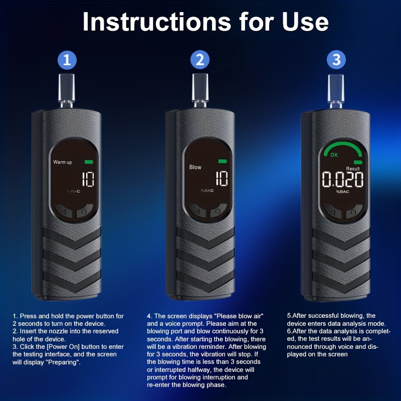 Digital Automatic Alcohol Tester, Professional Breath Alcohol Detector, Rechargeable Breath Alcohol Measuring Device, Alcohol Measurement Tool with LCD Display, Accurate And Sensitive, Continuous Monitoring - Image 5
