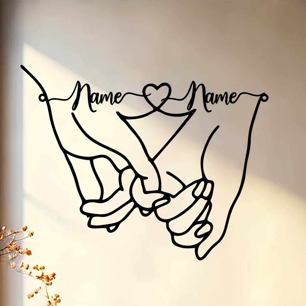 

Custom Name Metal - Heart & Couple Holding Hands Design, Valentine's Day & Wedding Gifts, Easy-to-hang Home Decor With Adhesive