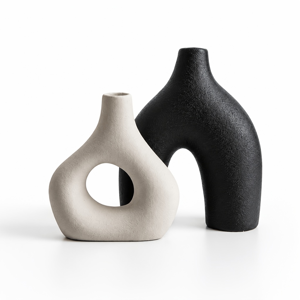 TEMU Ensemble de 2 vases d'art sculpté à texture rugueuse, imprimés en 3D en PLA, ornement pour fleurs séchées style - pour café et '