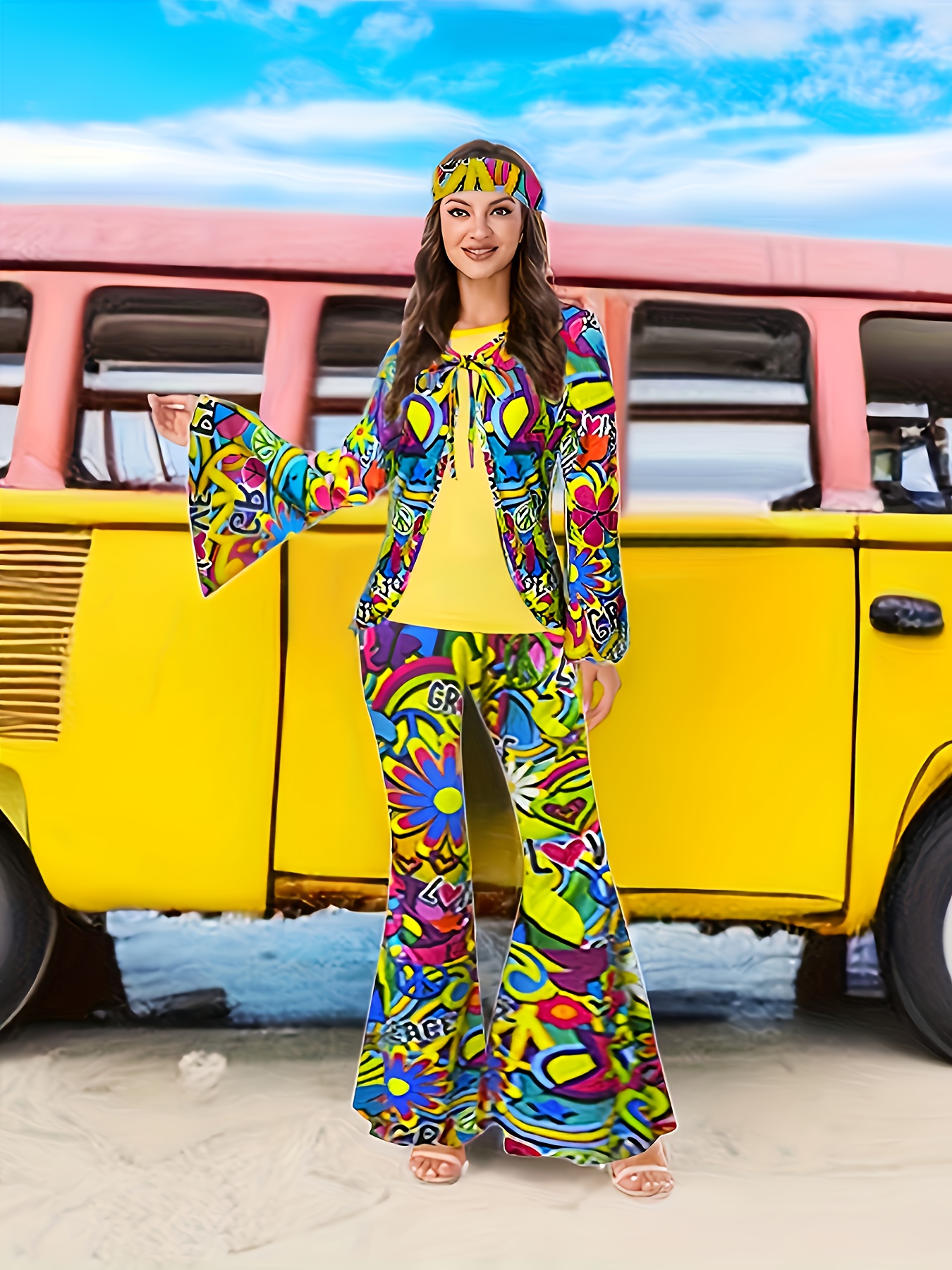 Womens Yellow Hippie Costume Dress