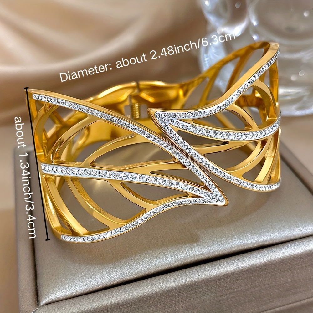 Luxury Hollow Leaf Stainless Steel Bangle Bracelet, Unisex