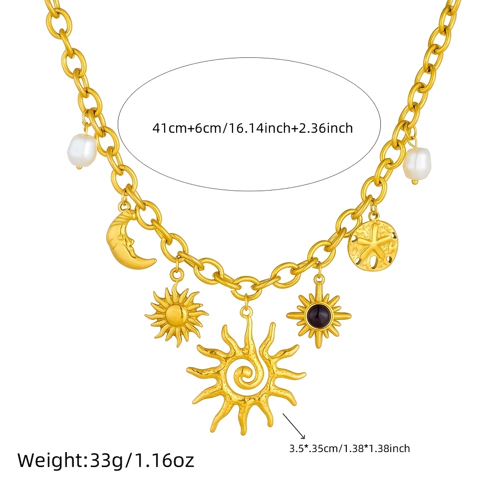 Women's Luxury Sun Moon Gemstone Pendant Necklace