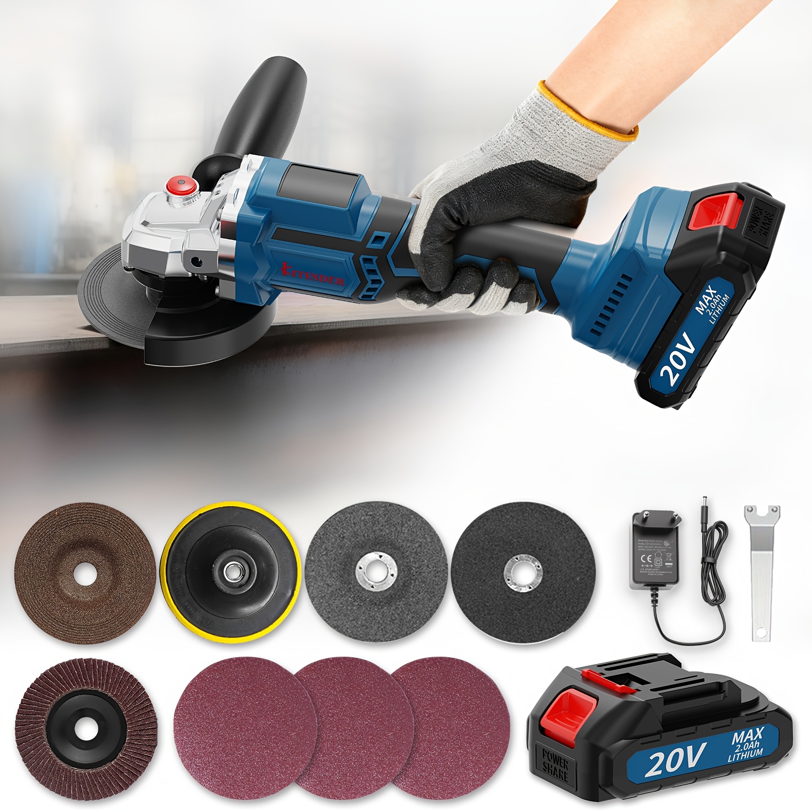 Image of Kitesder Cordless Angle Grinder, 4-1/2 Inch Electric Grinder Tool Kit With Battery And Charger, 9000/11000 Rpm Variable Speed Grinding Machine For Metal, Wood, Stone, And Home Improvement