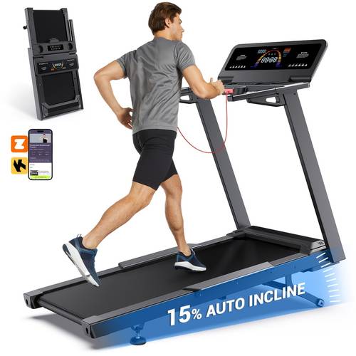 treadmill with 15 auto incline 500 lb capacity 4 5 folding electric treadmill up to mph speed 15 level adjustable brushless motor quiet running holder for cup phone