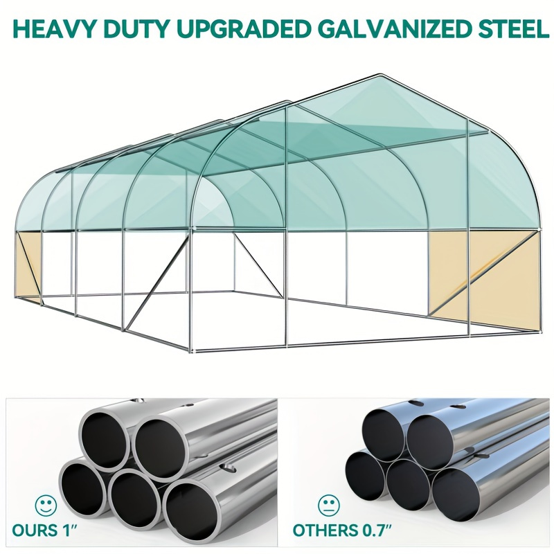 

Heavy Duty Outdoor Greenhouse Walk- In Tunnel With Portable Plant Gardening, Upgraded Galvanized Steel Frame, Ropes, Zipper Doors, 7 Crossbars, Green (20x10x6. 5ft)