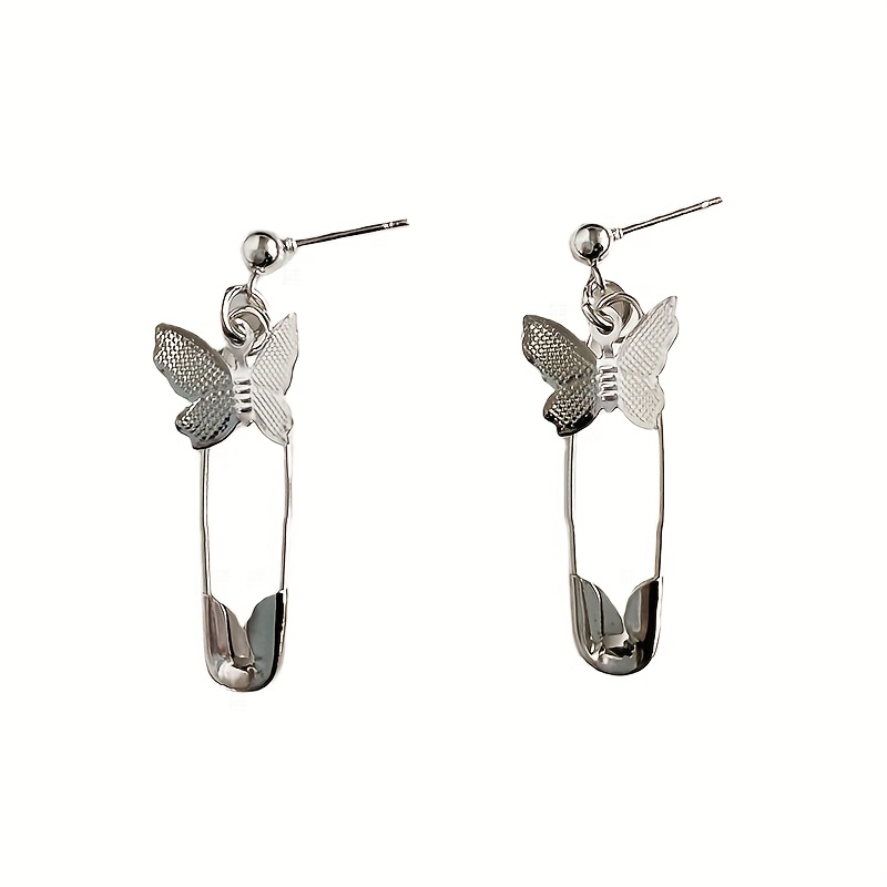Butterfly Safety Pin Punk Style Pendant Earrings