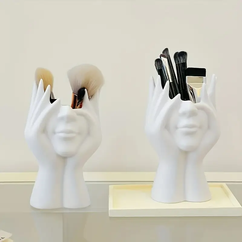 1pc makeup brush stand pen and brush stand white sculpture design used for dressing table display and cosmetic storage Product details 0