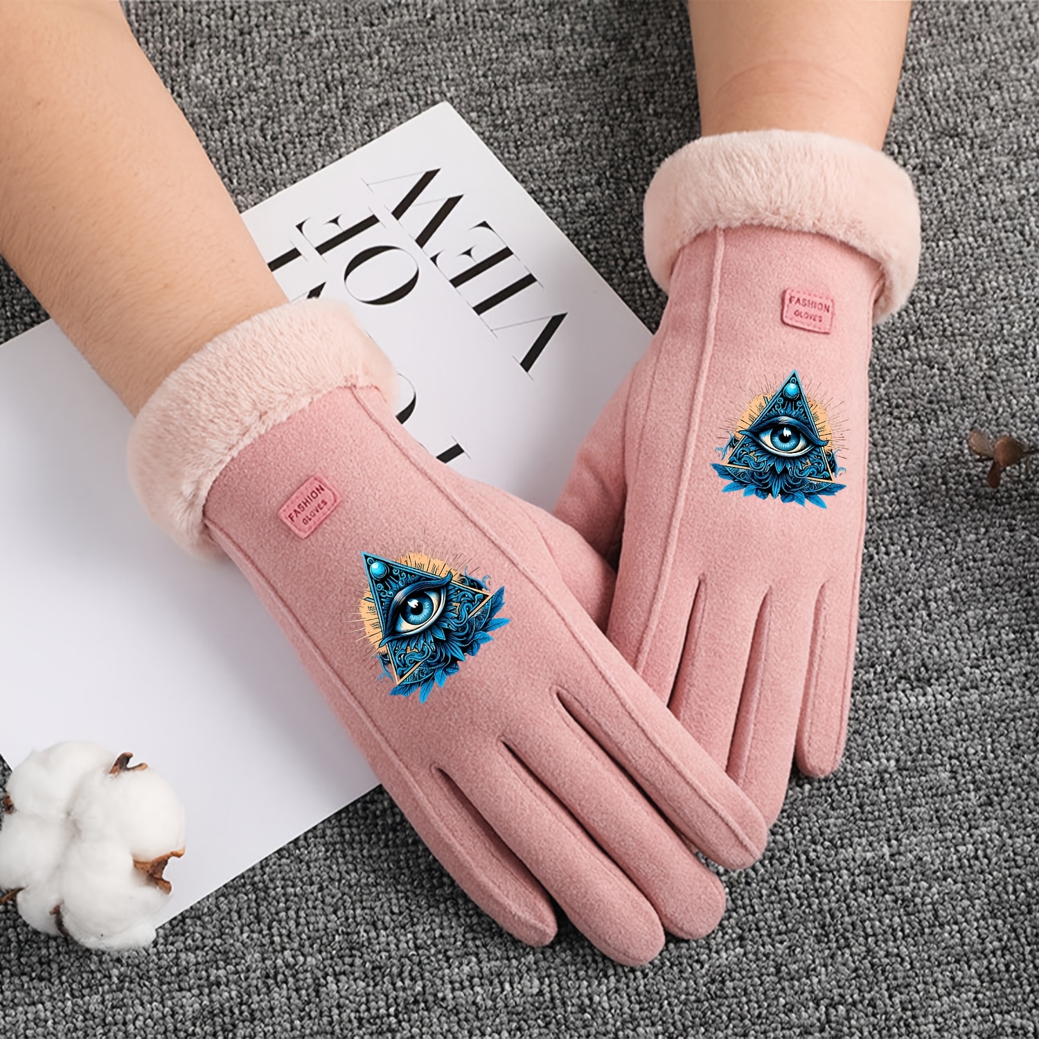Blue Triangular Inlaid All-Seeing Eye Gloves