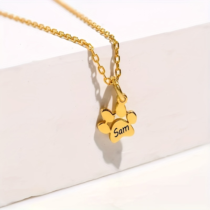 E-shop Personalisiertes Haustier-Halsband mit Palmenmuster, modisches Edelstahl-Halsband mit Katzen- und Hundepfoten-Anhänger,