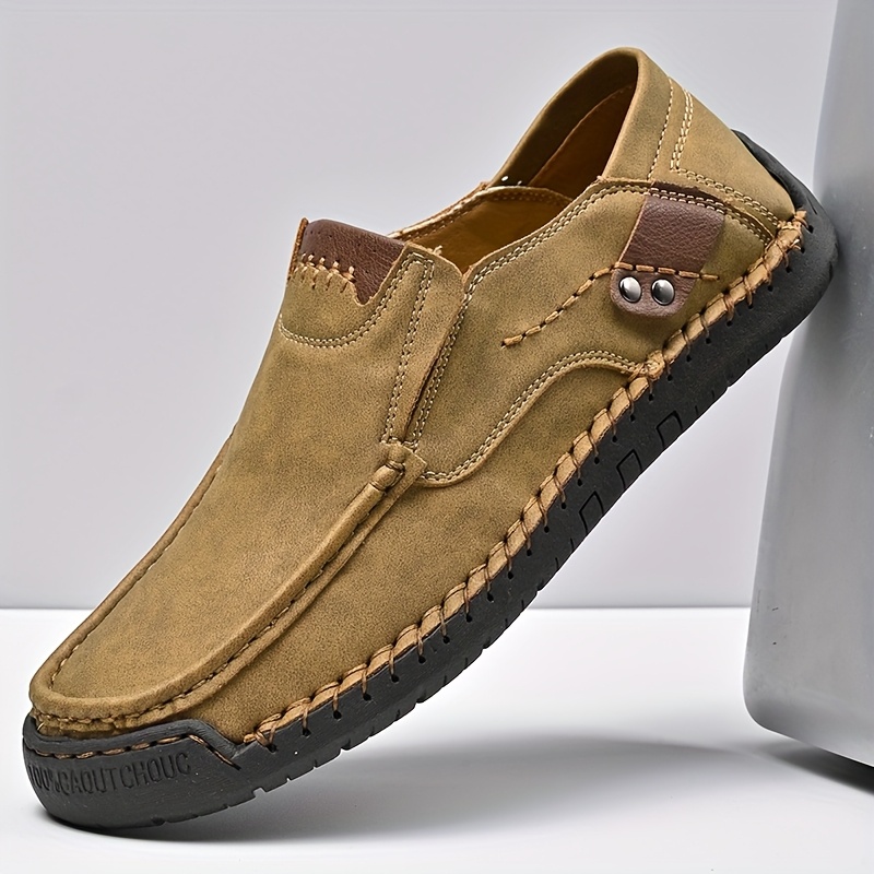 Men\'s Tan Slip-On Loafers with Blue Accents Handmade Men main image 3
