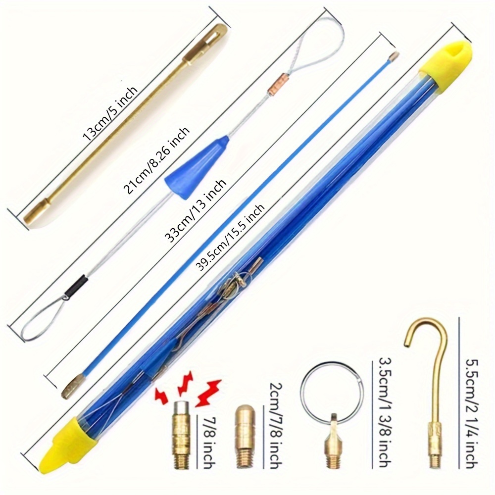 Image of High Quality Fiberglass Cable Wire Running Rod Coaxial Electrical Fish Tape Pull Kit With Hook And Hole Kit In Transparent Tube, Blue