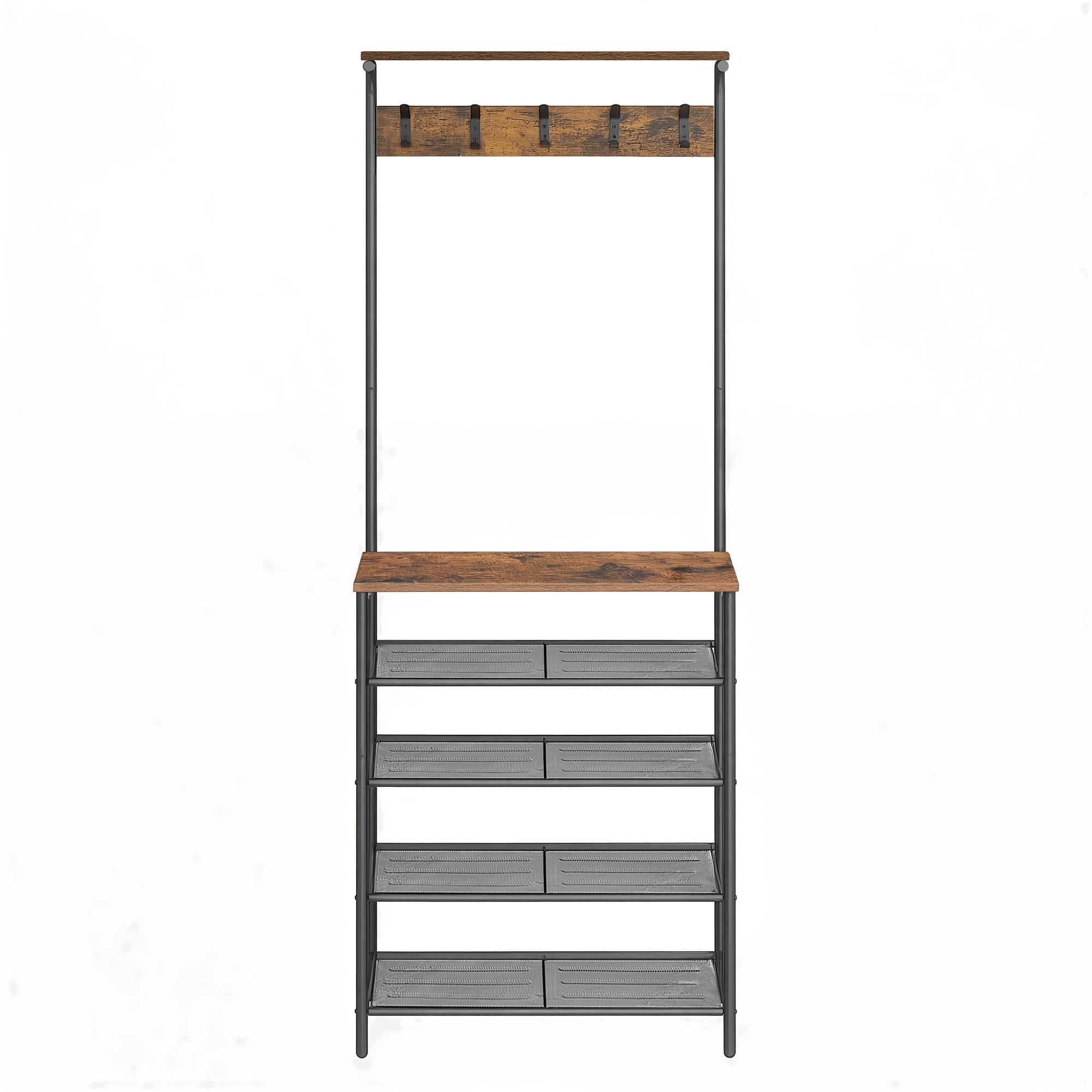 Image of Coat Rack, Clothes Rack, Coat Rack With 5 Double Hooks, 5-tier Shoe Rack + Top Shelf, For Apartments, Bedrooms, Hallway, , -black