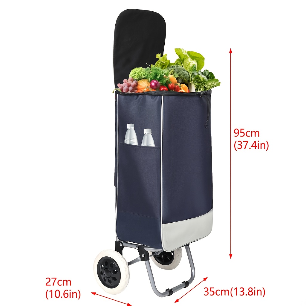Folding Shopping Cart, Sturdy And Durable, Large Capacity, Multi-functional, Trolley With Wheels, Detachable Shopping Bag, Navy Blue