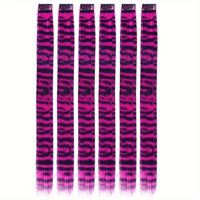 TEMU 6 pz/confezione Extension per Capelli a Clip da 18 Pollici, Nere Stampa a Righe Zebrate, Capelli Lisci Sintetici, Posticci, Forti Clip BB, Stile