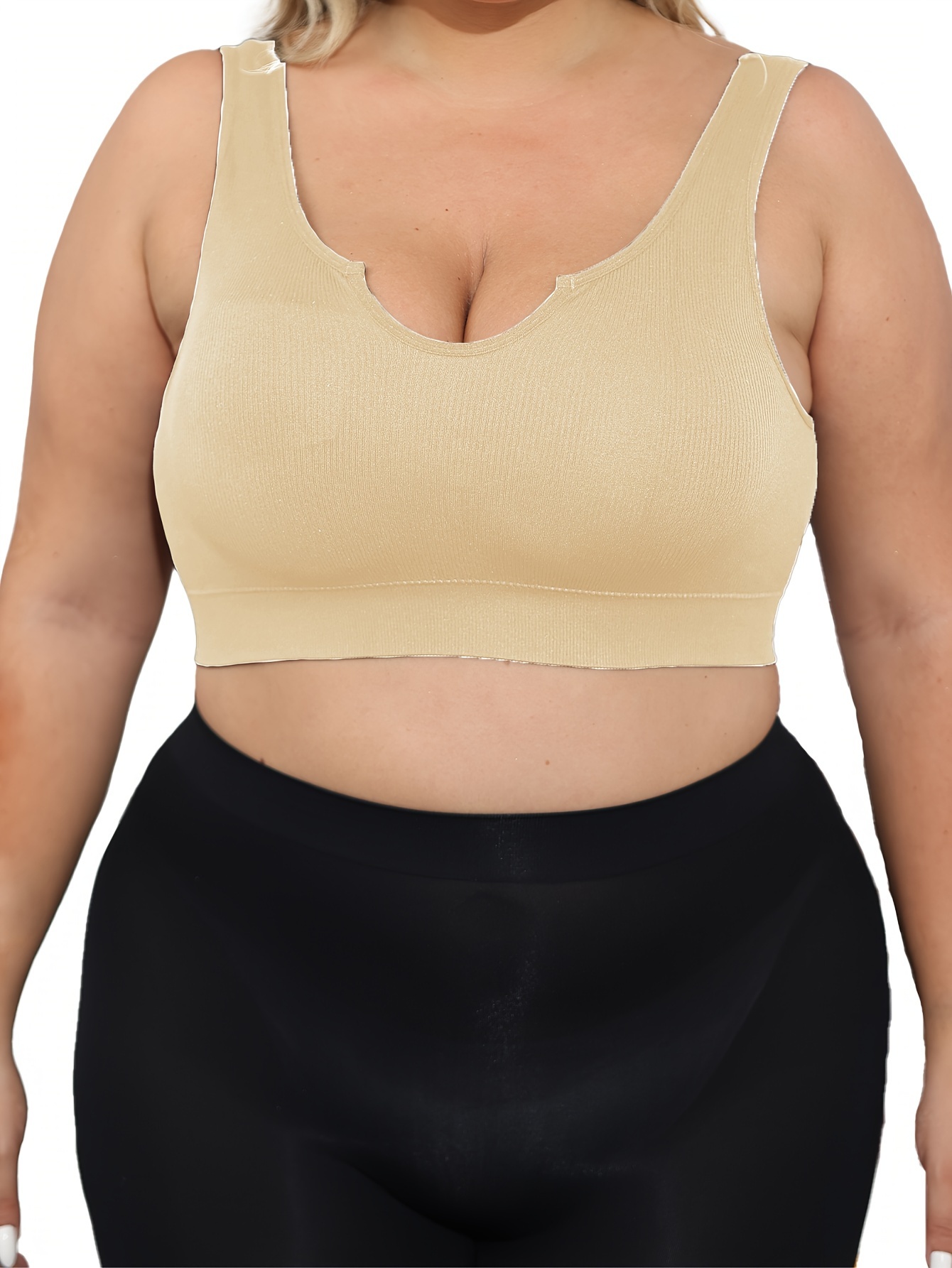 Women'S Daily Casual Low-Collar Non-Removable Chest Pad Bra, Seamless Breathable, Medium Stretch Polyamide Knit Fabric, 120g/?, Solid Color, Easy Comfortable, Sexy, for Women