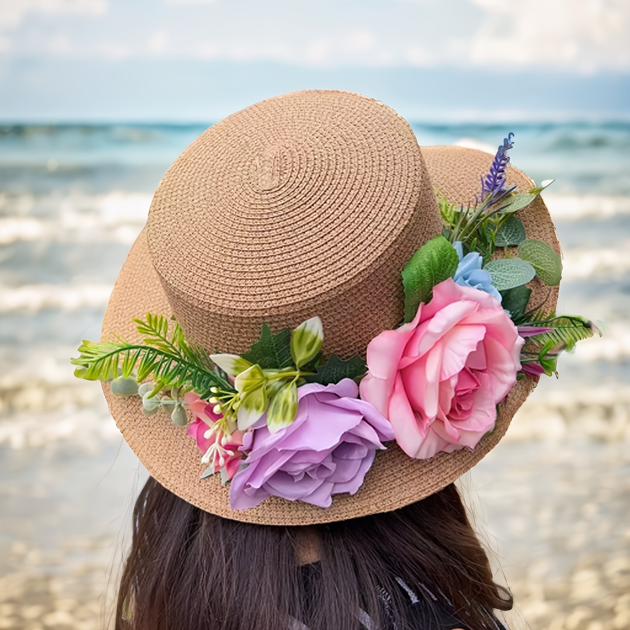 new style floral straw hat beach sunshade jewelry - Temu display picture 3
