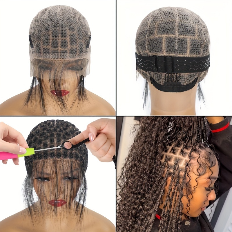 

Non-adhesive Crochet Wig Cap With Children's Hair - Breathable Double-layer Lace Forehead Cap, Natural , Suitable For Diy Wigs And Hair Extensions Crochet Wig Caps