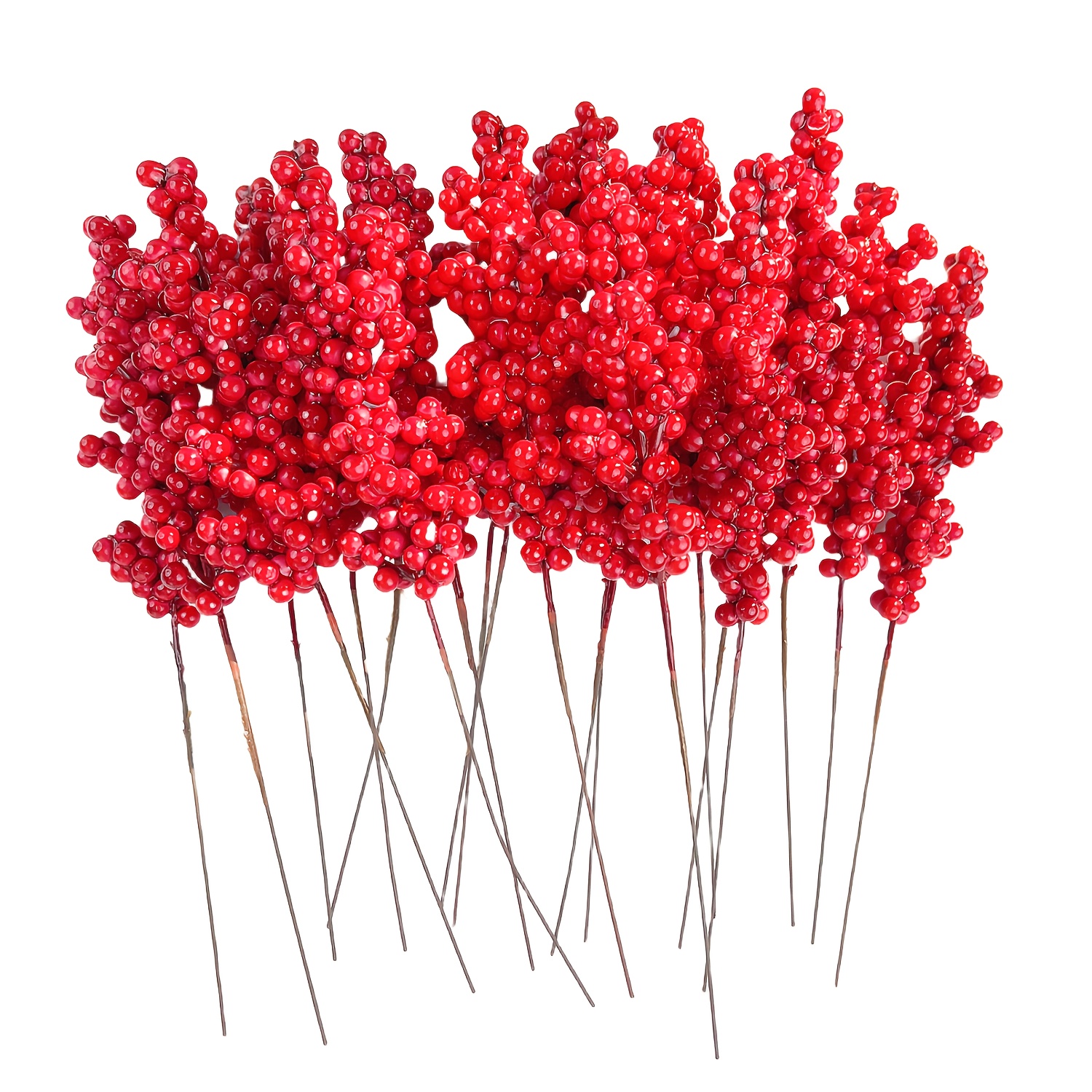 16 Red Artificial Berry Stems, Plastic Realistic Berries For Diy Holiday Decorations - Perfect For Christmas Trees And Wreaths - Ideal For Crafts, Weddings, Festive Christmas & New Year Decor