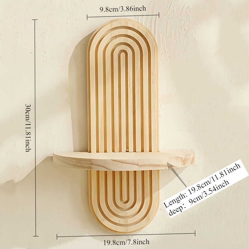 Image of Bohemian Style Wooden Wall Shelf, Rainbow Hanging Candlestick Storage Shelf For Bedroom, Kitchen, Living Room, Nursery Background Decoration