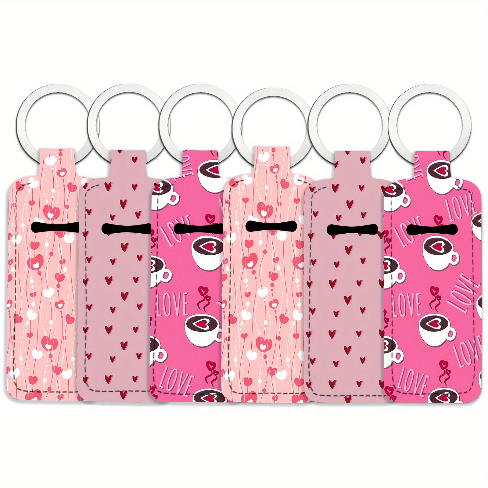 

6-pack Cartoon Lip Balm Keychains, Rectangular Fabric Lip Balm Pouches, Cosmetic Organizer, Travel Lip Balm Accessories Gift Set, Women' Key Rings, Round Ring Clasp, No Power Required, Decorative