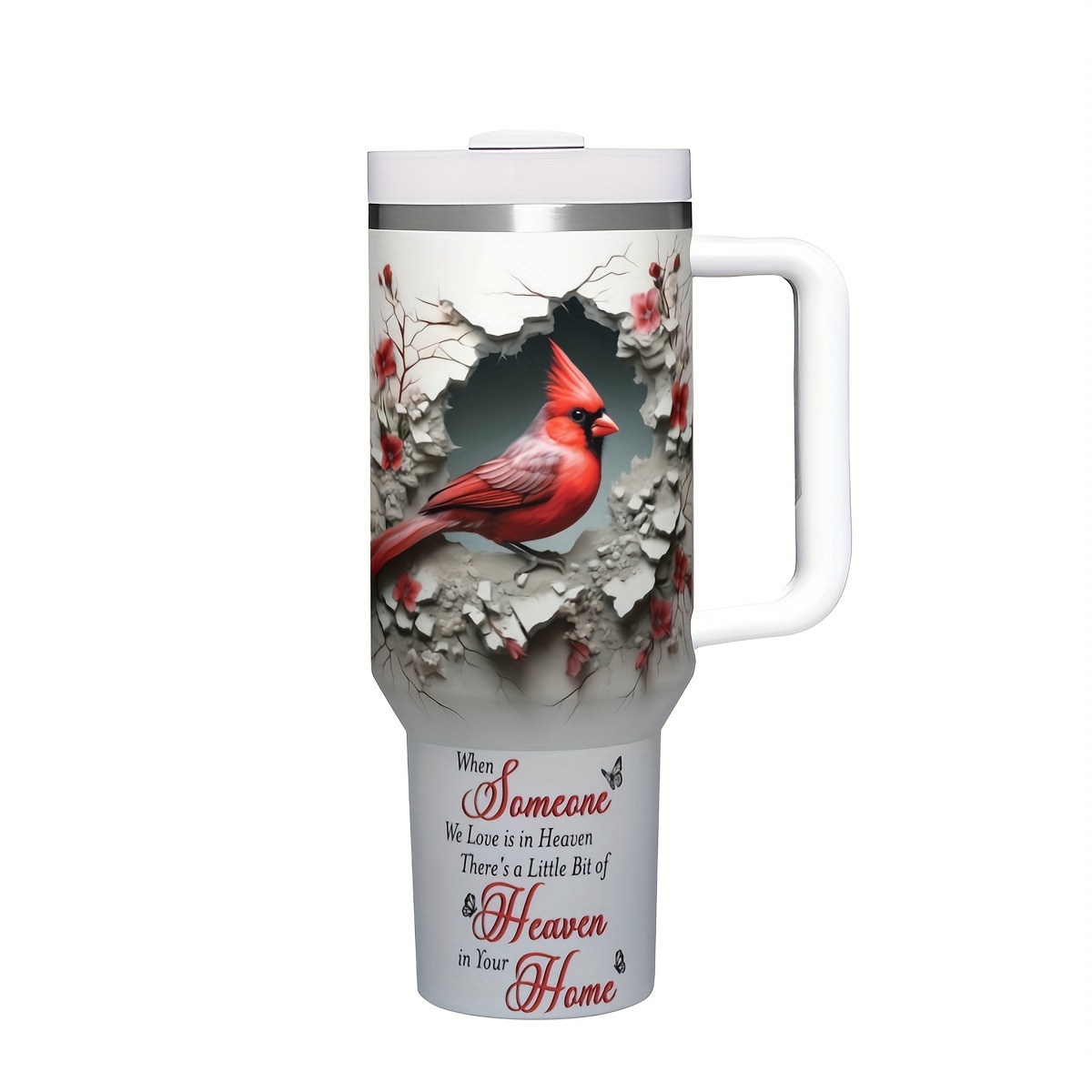 

1pc 40oz Bird Illustrated Stainless Steel Insulated Tumbler With Straw And Handle, Bpa-free, Leakproof Lid, 14+ Age Group, Ideal For Christmas Gift