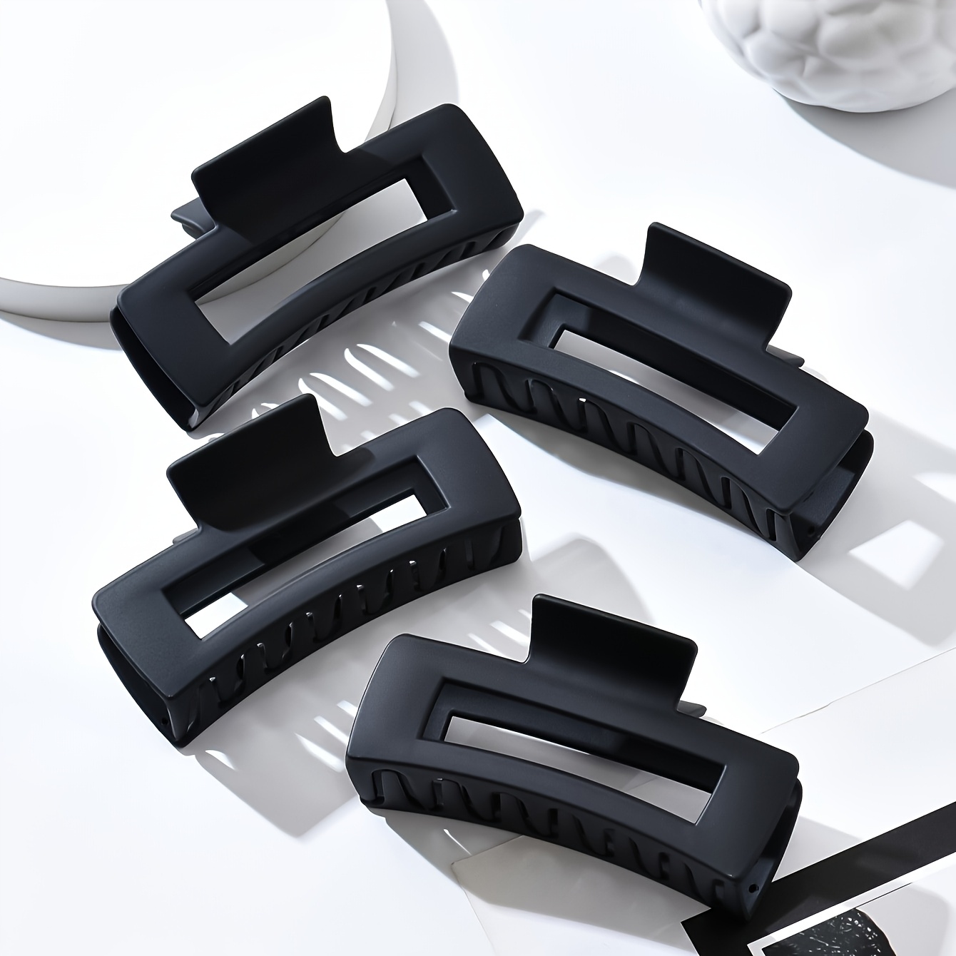 E-shop 4er-Set Rechteckige Haarspangen, Schwarze Rutschfeste Haarspangen mit Starkem Halt, Styling-Accessoires für Dicke und Dünne Haare von Frauen