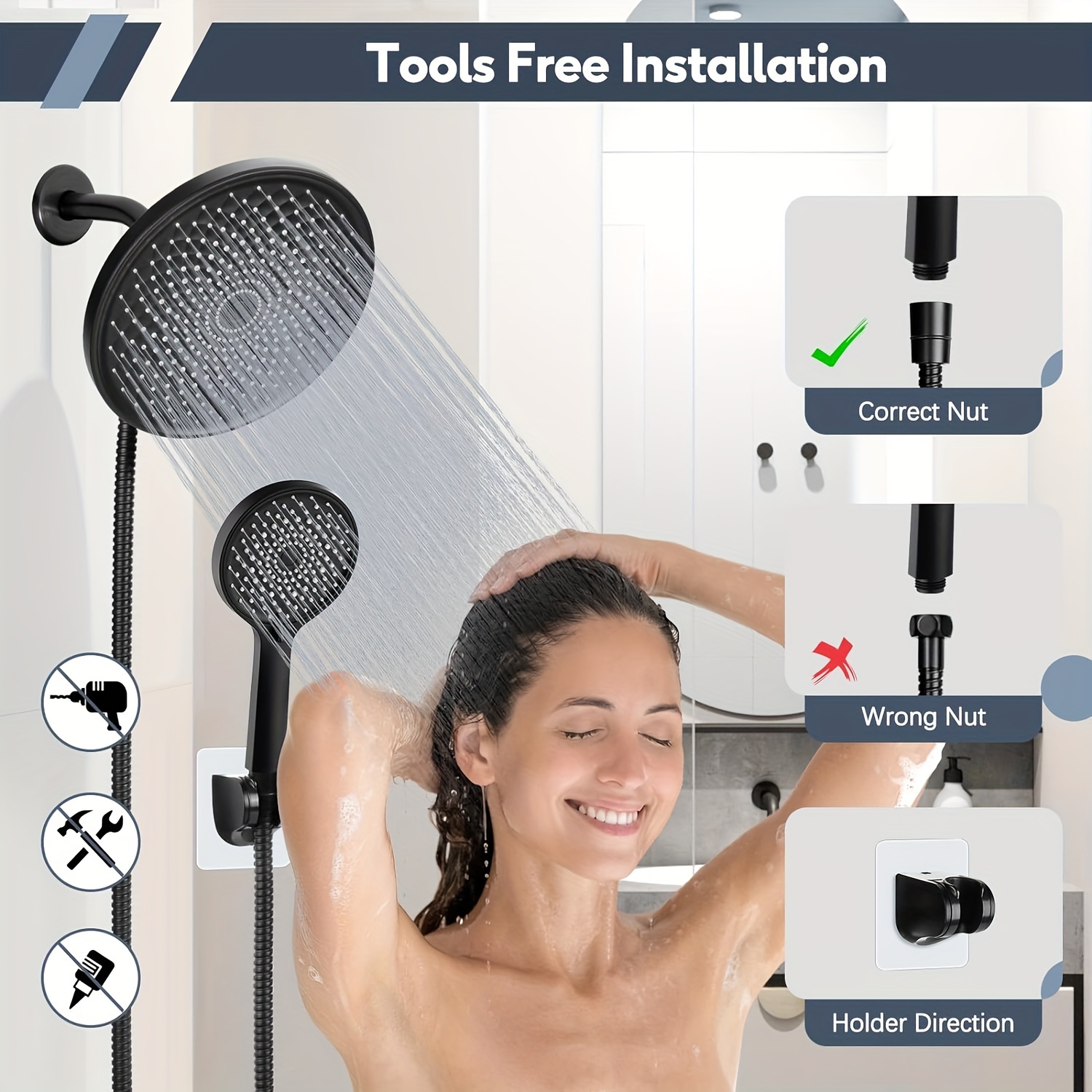 

Shower With Hand-held Spray, High-pressure Rain Head And Leak Proof Bracket, Upgraded 3-gear Water Waterfall