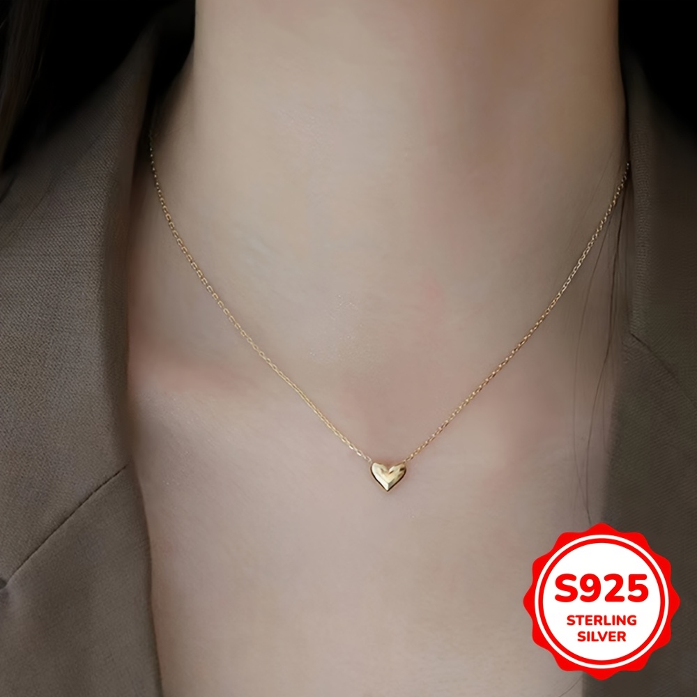 

1.6g 1pc S925 Pure Silvery Love Necklace For Girls Simple Pendant Clavicle Chain Ornament Valentine's Day Gift