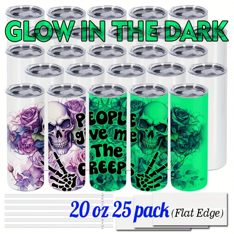 

25pcs 20oz -the-dark Tumblers - To Green Gradient, Vacuum Insulated Stainless Steel Skinny Cups With Flat Design - Ideal For Diy Crafts & Heat Transfers, Halloween, 's Day, Christmas, Easter Gifts