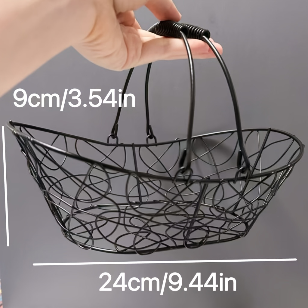 Image of 1pc Black Wrought Iron Storage Basket, Portable Storage Basket, Used For Desktop Organizing Storage Basket, Portable Basket, Home, Kitchen, Garden Or Outdoor Storage Basket, Shelf Baskets