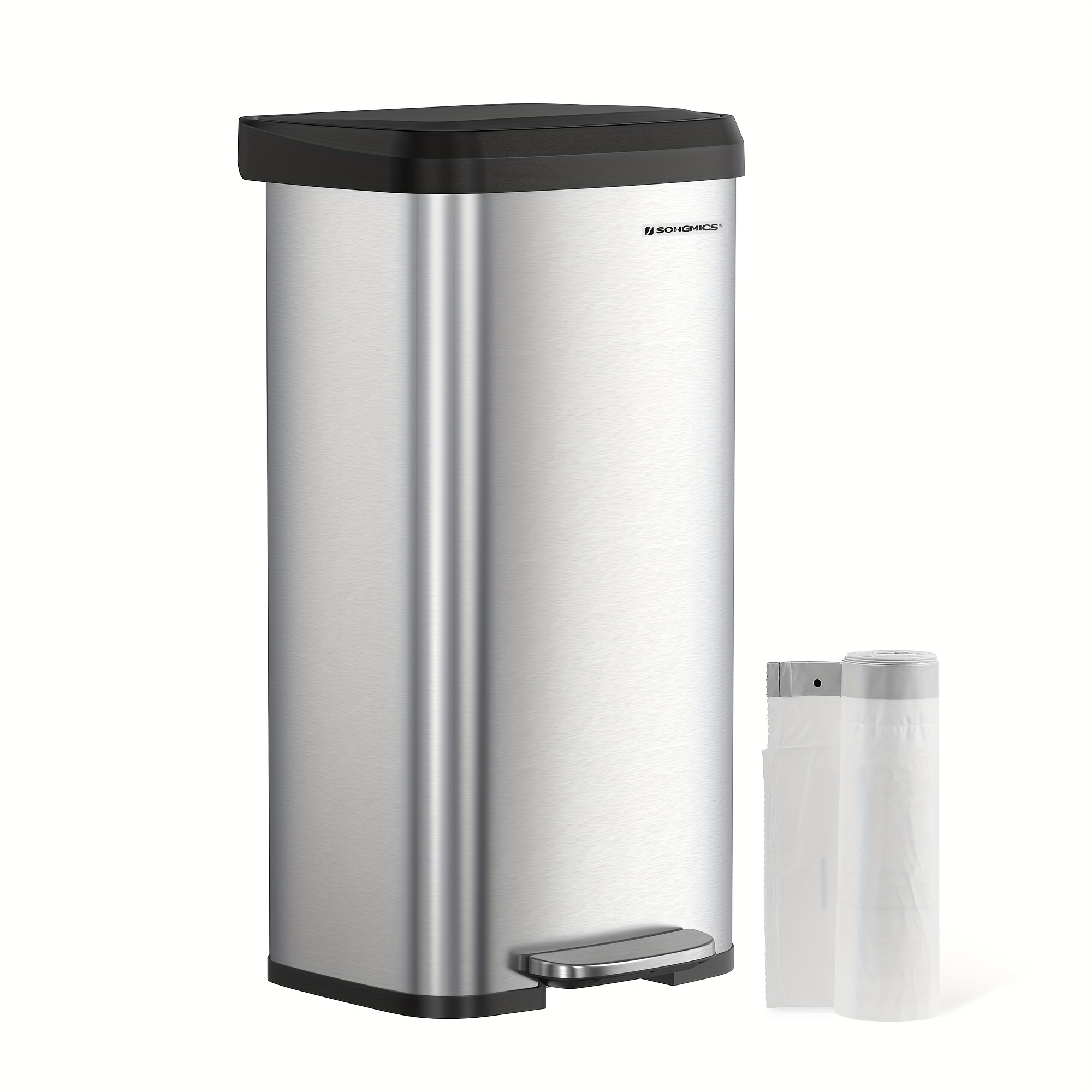 Songmics 18 Gallon (68l) Metal Kitchen Trash Can With Lid & Foot Pedal - Operation, Durable Rectangular Design, Tall Space- Bin For Home, Office, Restaurant