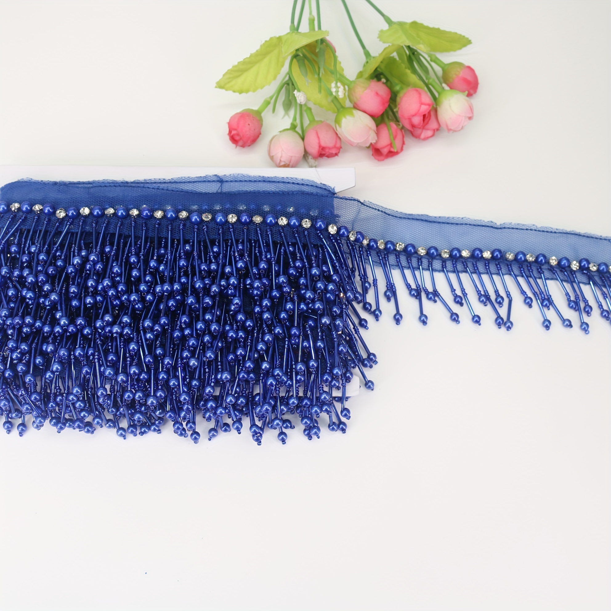 1 yard 6cm beaded tassel lace trim ribbon elegant metallic - Temu