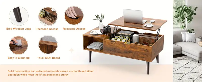 elegant black coffee table for living room lift offering small rising wooden dining center table with storage shelf and hidden compartment ideal for organizing and enhancing your details 0
