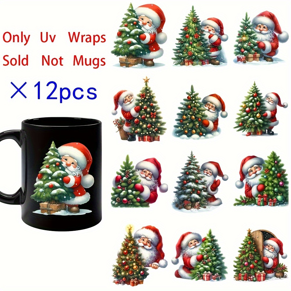 

12pcs Christmas Tree & Diy Jar Set - Uv Dtf Adhesive Decals For Coffee Mugs And Crafts