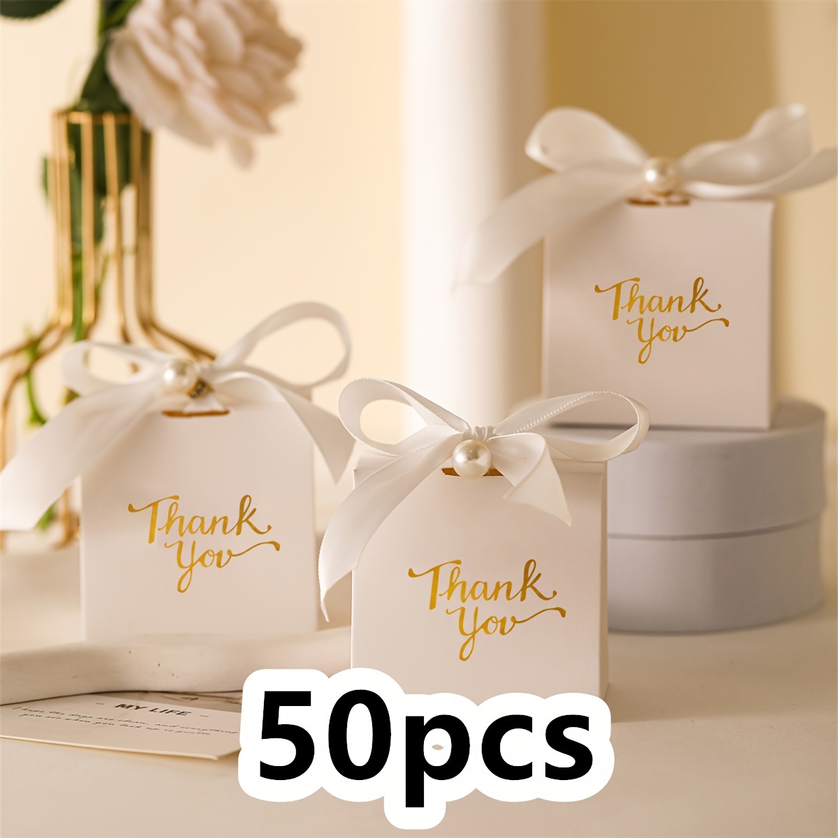 Image of 10/50pcs Paper Gift Boxes With Golden 'thank You' Labels, Including Ribbons And Beads - Perfect For Birthdays, Weddings, Mother's Day, And More - In Princess Theme