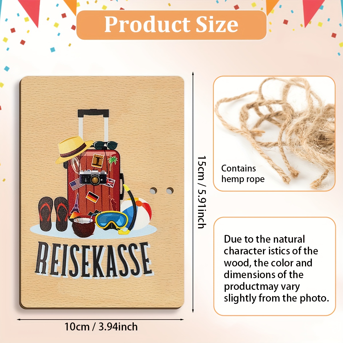 Image of 1pc Handmade Wooden Greeting Card - Travel-themed Birthday & Holiday Gift With Money Certificate, Reisekasse Design For Parents, Lovers, , , Sisters