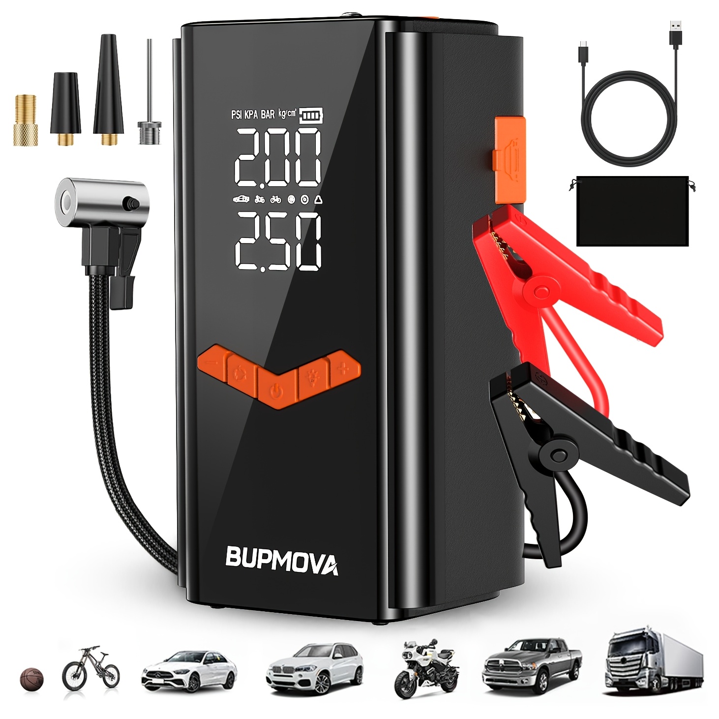 TEMU Bsmoom 9000a Portable Car Jump Starter With Air Compressor, Car Battery Charger Starter Pack (all Gasoline/10.0l ), 150psi Tire Inflator,