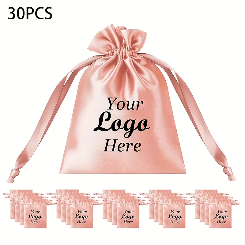 TEMU 30 Customizable Silk Satin Drawstring Gift Bags, Featuring Cosmetic Pouch Design With Logo For Jewelry Pouches. Ideal For Christmas Parties,