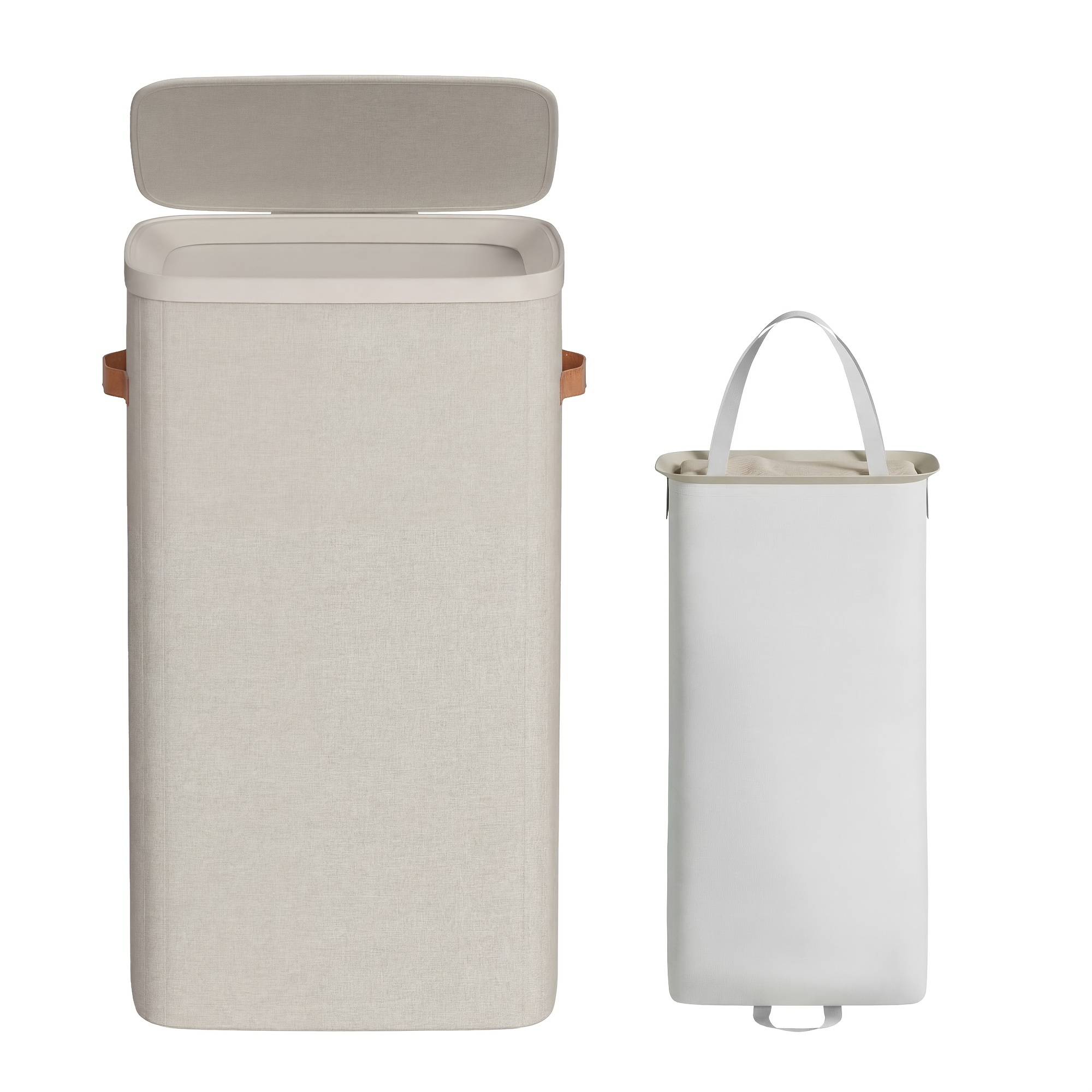 Laundry Basket, 17.2 Gal. Laundry Hamper, Easy Assembly, With Lid And Handles, Removable Liner, 39 X 32 X 75cm, Cappuccino Beige, Laundry Baskets