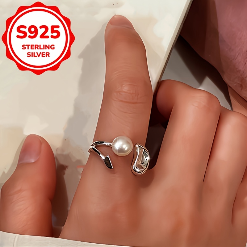 Women's S925 Pure Irregular Bean Statement Ring — Adjustable
