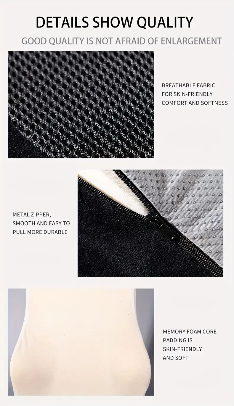 1pc ergonomic lumbar support cushion with breathable mesh adjustable straps lightweight knit fabric medium soft firmness for back support hand washable no electricity needed ideal for car office sofa removable cover black Product details 7