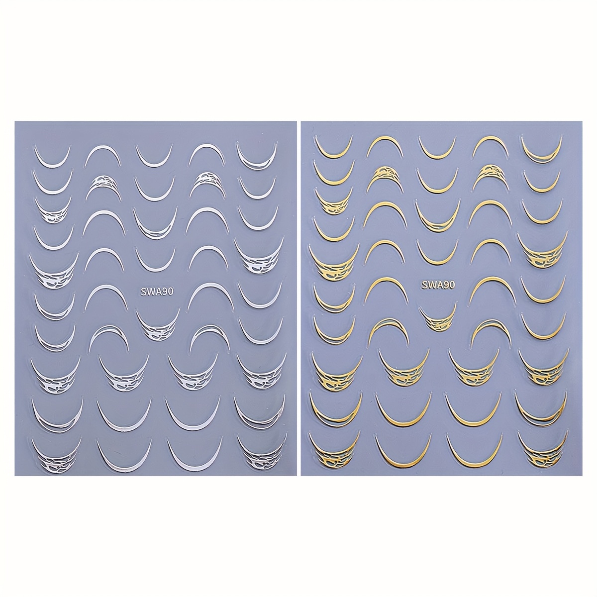 Image of 2 Sheets Golden Silvery Line Nail Art Stickers 3d French Simple Nail Decals Elegant Design Charms Manicure Decoration