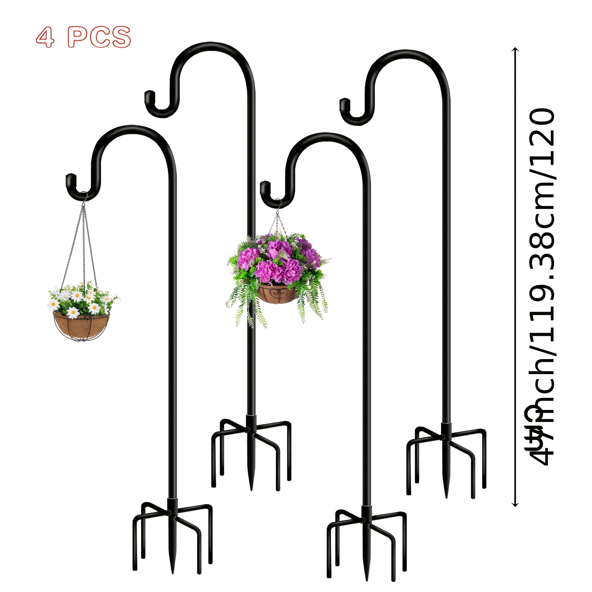 TEMU 4 Packs Shepherd Hooks For Outdoor Bird Feeders, Shepherd Stand Plant Hangers Yard Hooks For Lanterns, Solar Lights, Bird Feeders, Weddings,