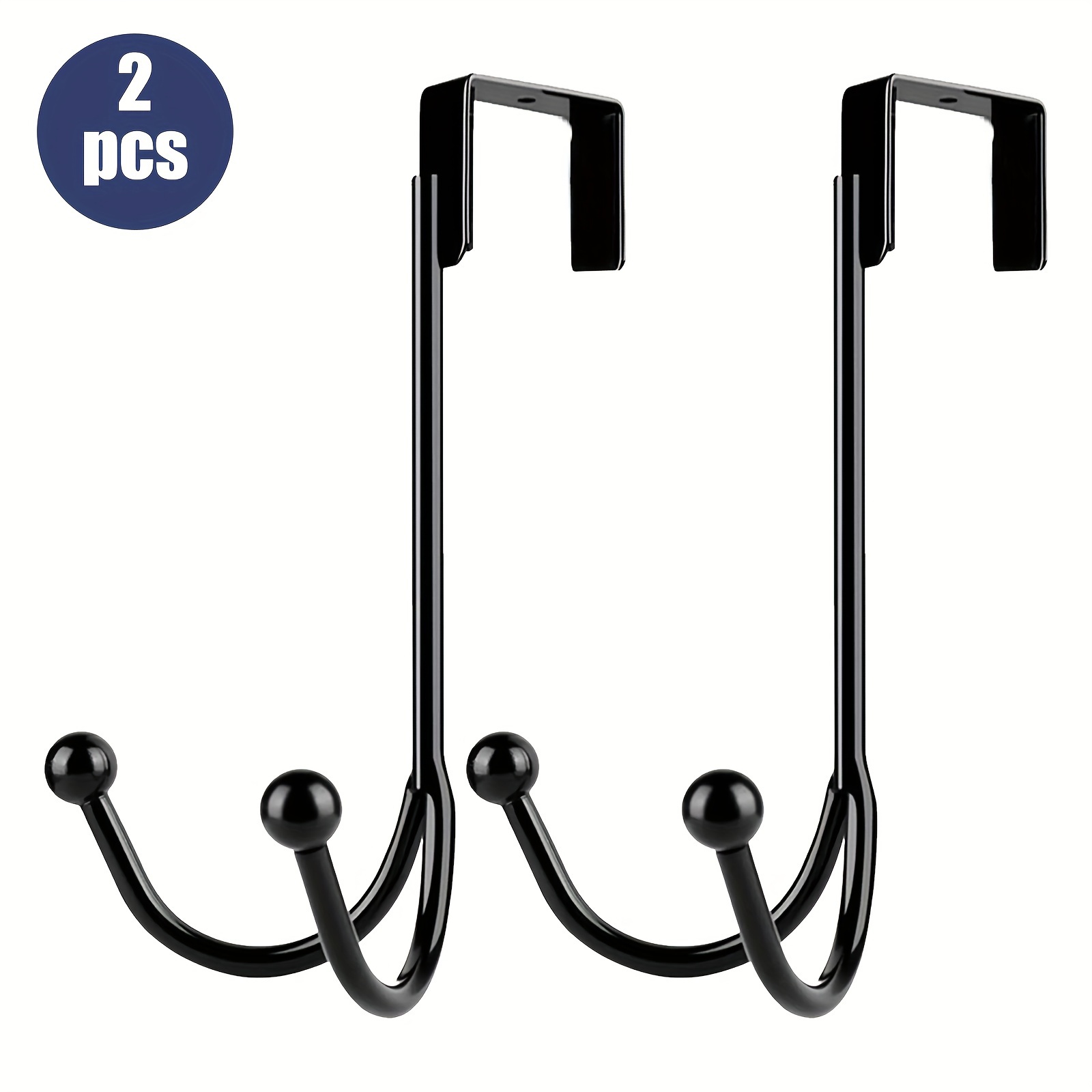 

2pcs Double Hook Behind The Door, Heavy Duty Metal Multi-functional Over Door Hook, For Wreath, Towels, Coats, Hats