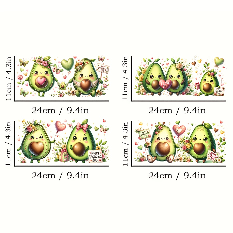 TEMU 4pcs Cute Avocado Series Waterproof And Wipable Uv Dtf Transfer Paper Cup Cover Suitable For 16oz Glass Coffee Cups, Mugs, Ceramics, Decoration,