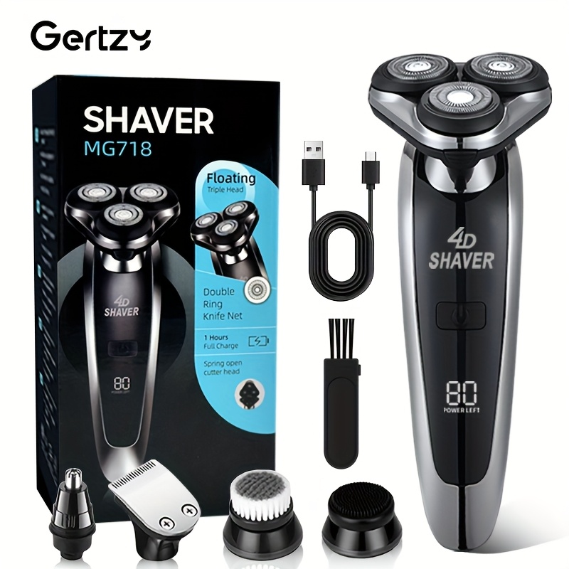 

1pc Gertzy Electric For Men, Usb Rechargeable Rotary Shaver With Nose Trimmer, Sideburns & Nose Hair Clippers, , Display, Lithium Battery - Ideal Father's Day Gift