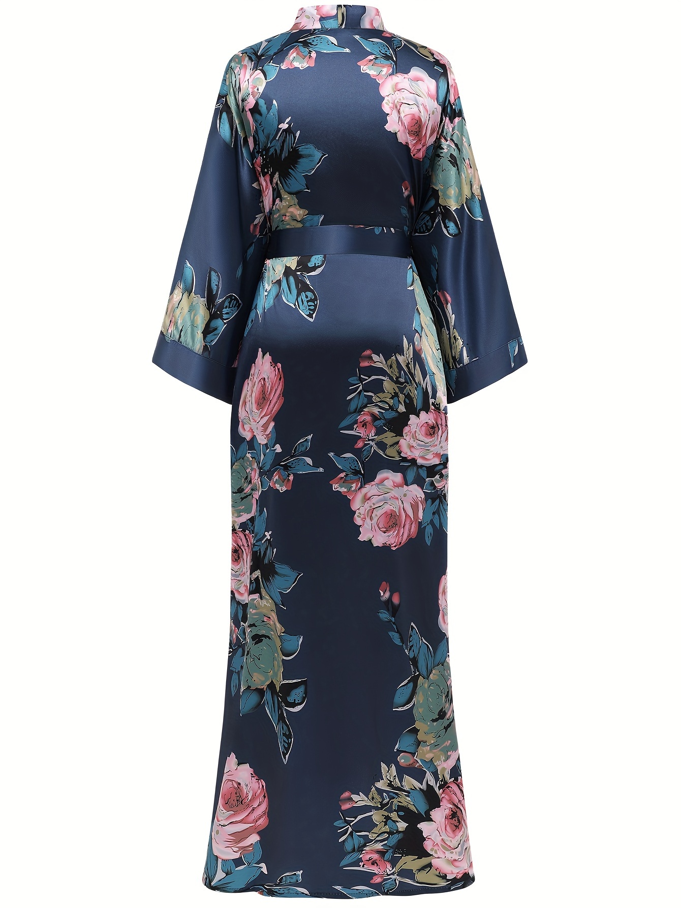 roupão de quimono longo de cetim floral para madrinhas de