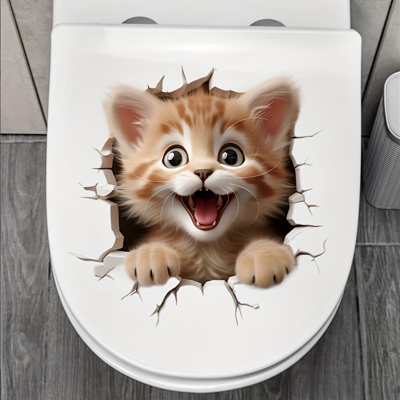 

1pc 3d Cute Cat Toilet For Seat Decal, Plastic, Easy Application, Single-use, With Bathroom And Home Decor Sticker For Toilet , Door, Wall, Living Room, Bedroom