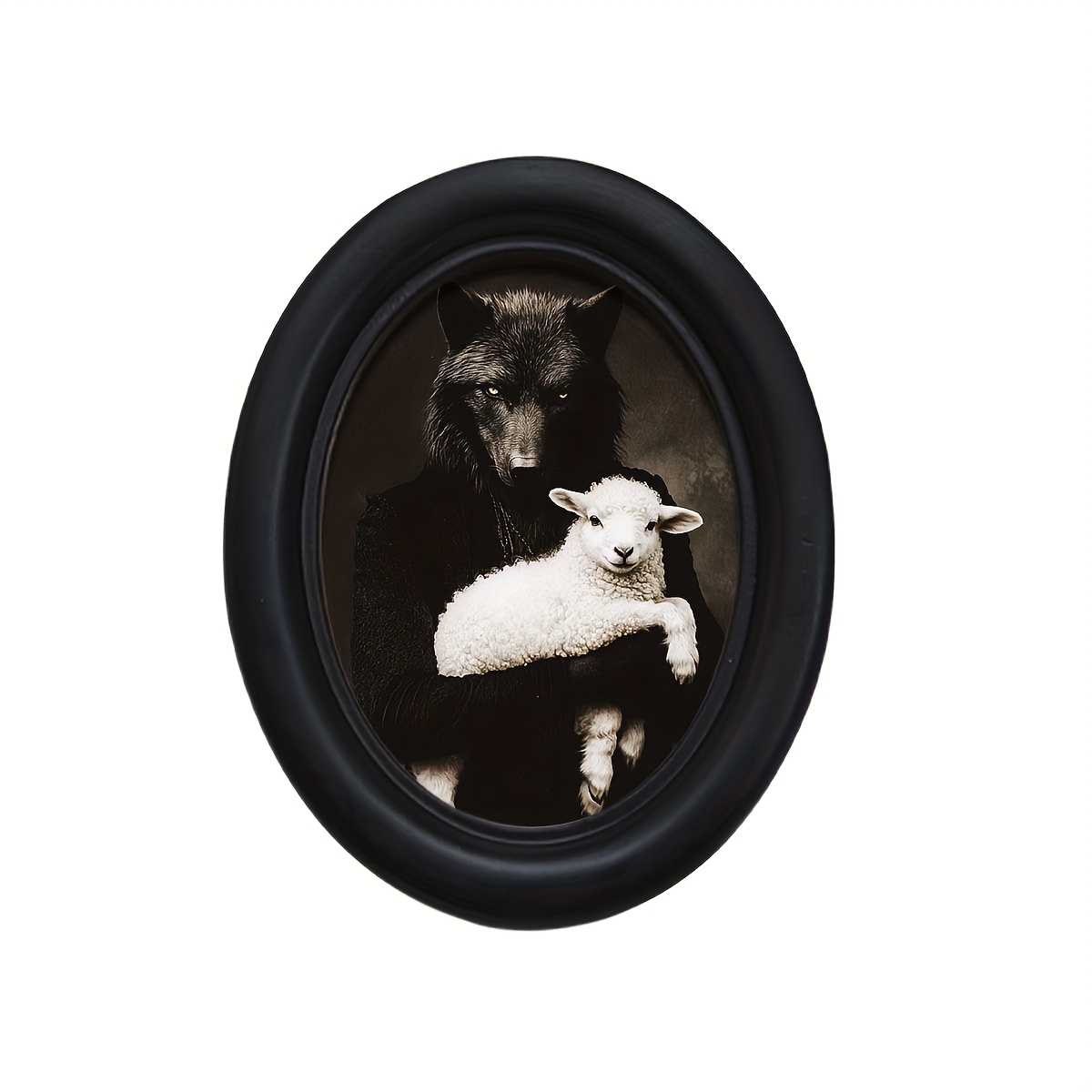 E-shop 2D Flach, 2D Flach, ., Wolf Trägt Die Weiße Schafe 3D Ovaler Holzrahmen Fotorahmen (4.16 * 5.25), Handgefertigter , Wohnzimmer Schlafzimmer